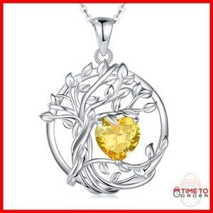 Sterling Silver Tree of Life Birthstone Pendant Necklace Gift for Women